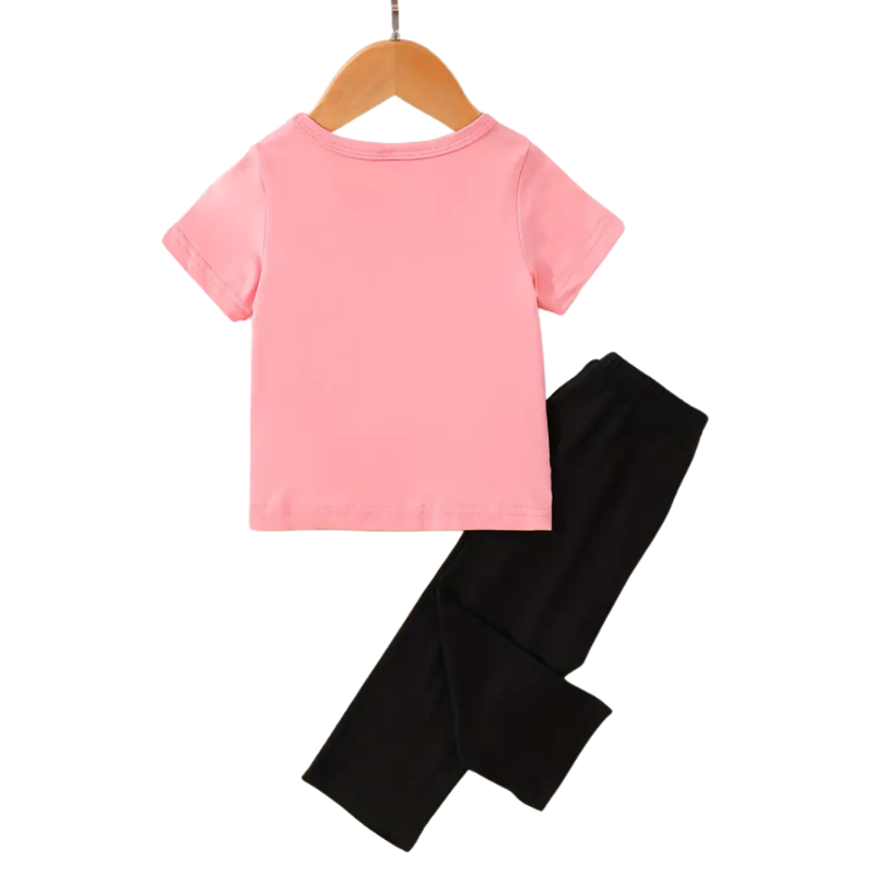 Girls Cartoon Animal Print Short Sleeve Top and Pants Set