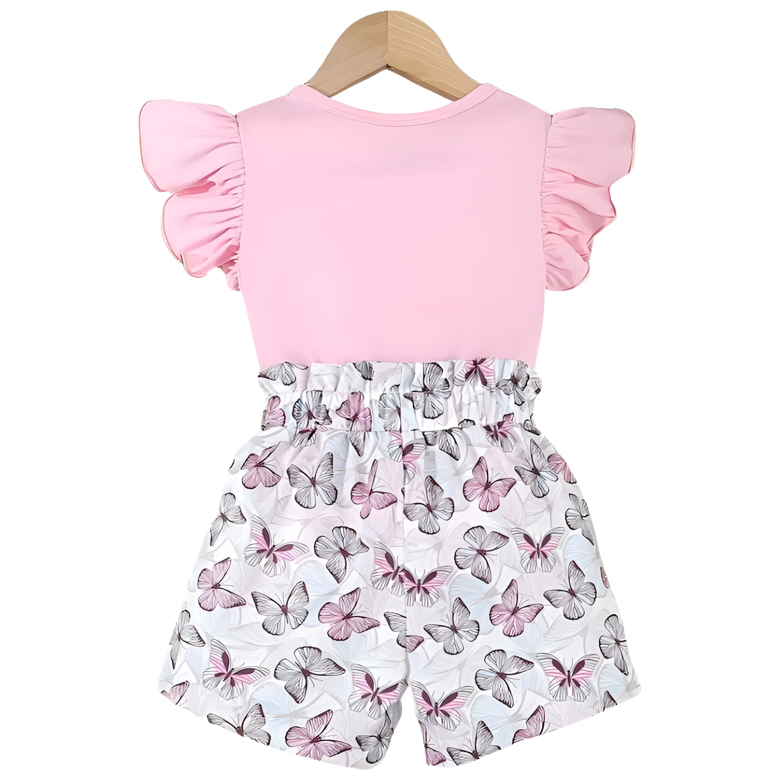 Girls Butterfly and Floral Print Top and Shorts Two Piece Set