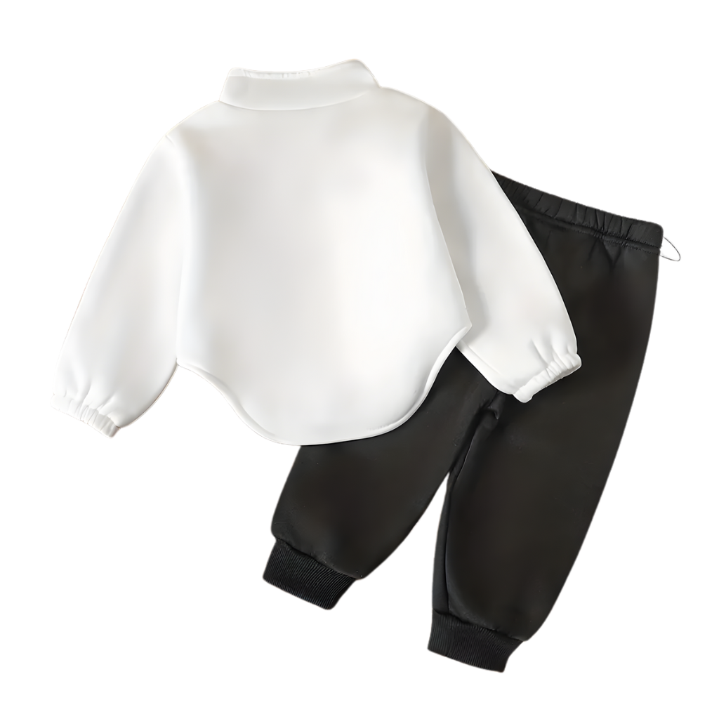 Letter Print Half Zip Fleece Lined Long Sleeve Top With Black Pant