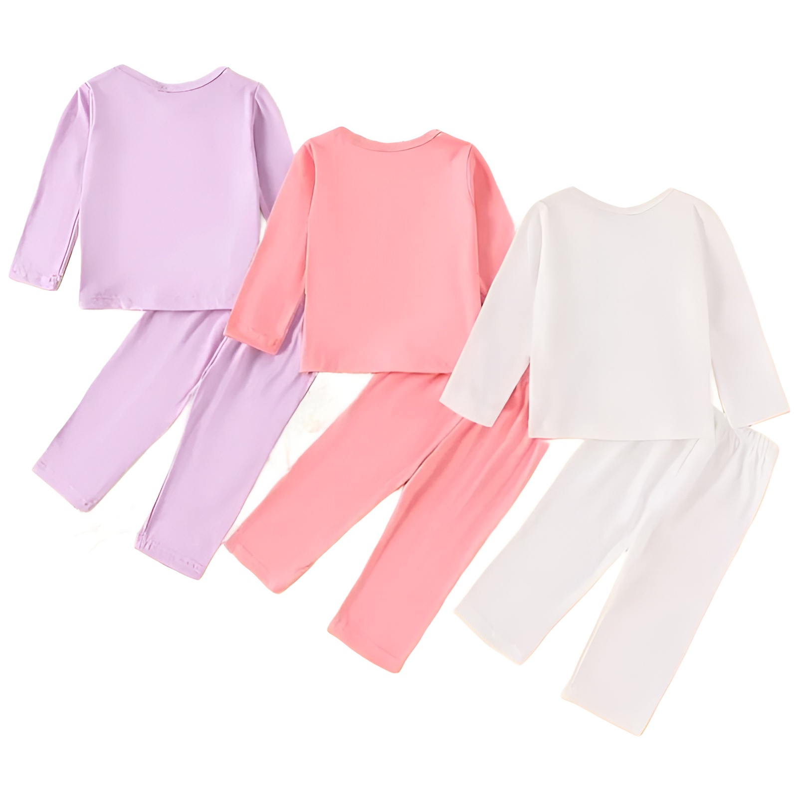 3 Sets Girls Cartoon Print Long Sleeve Tshirt and Pants