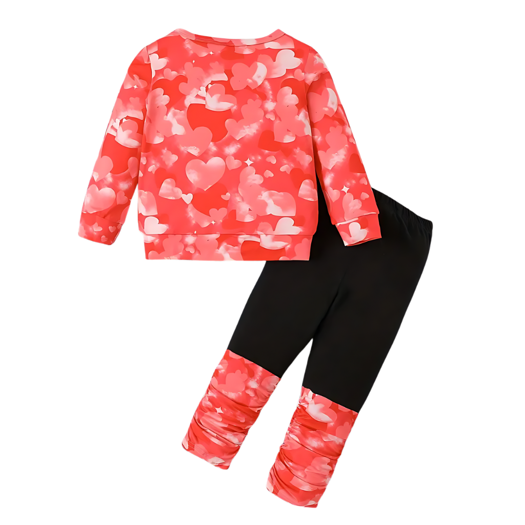 Cartoon Face Print Round Neck Long Sleeve Top With Ruffled Patchwork Pants