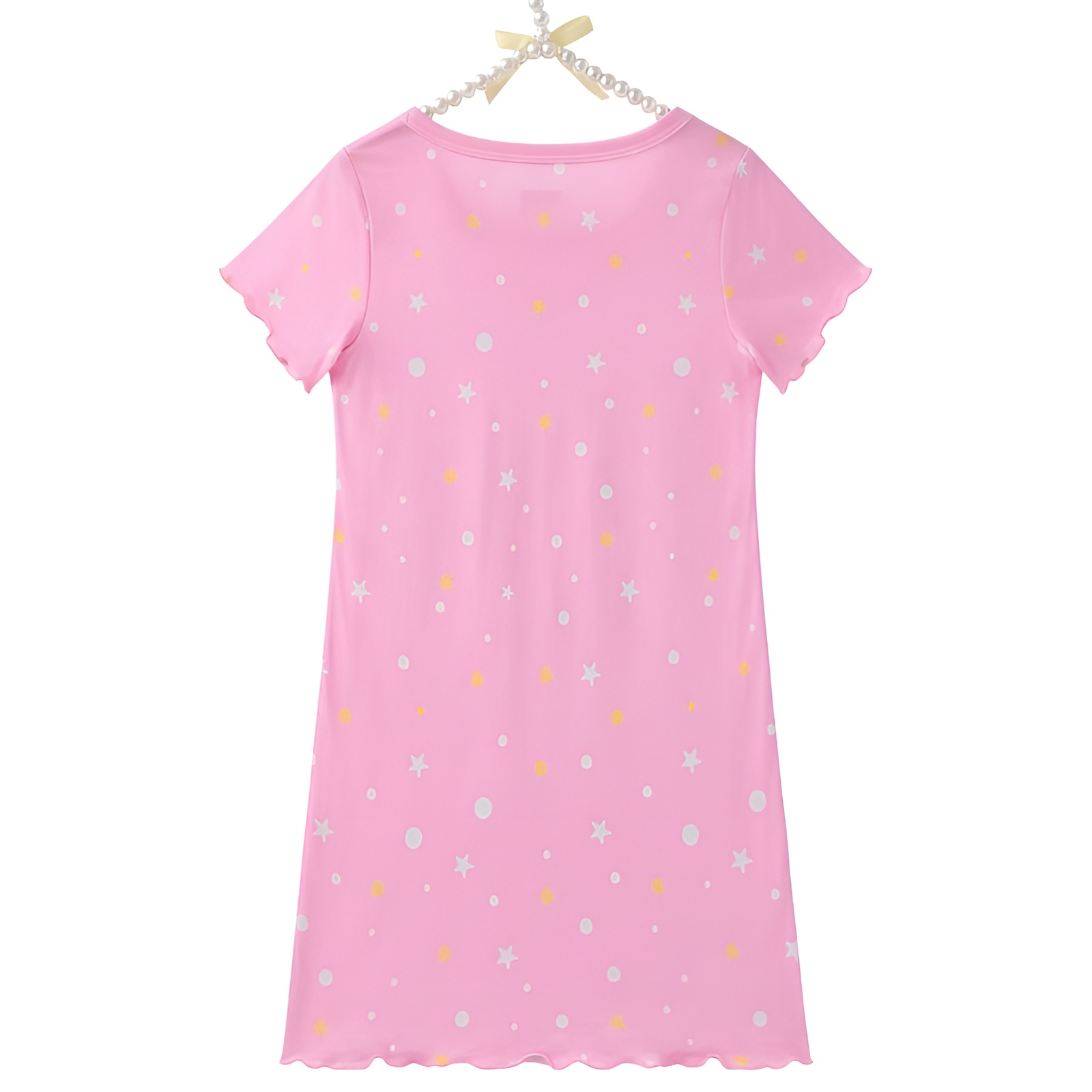 Star and Moon Pajama Dress with Ruffled Hem and Grandma Me to the Moon Slogan for Girls