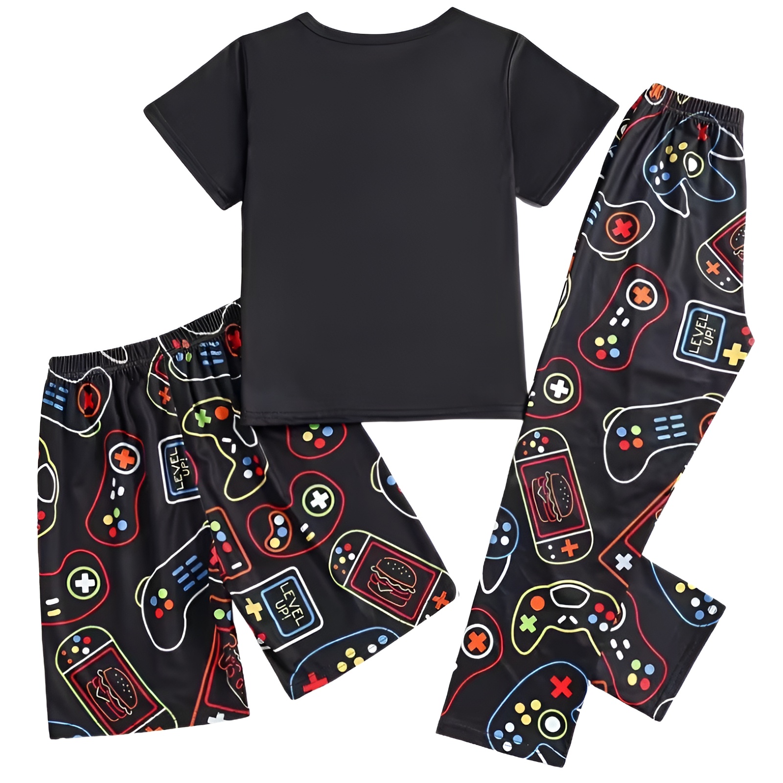 3 Pcs Game Console Print Tshirts Shorts and Pants Pajama Set for Boys