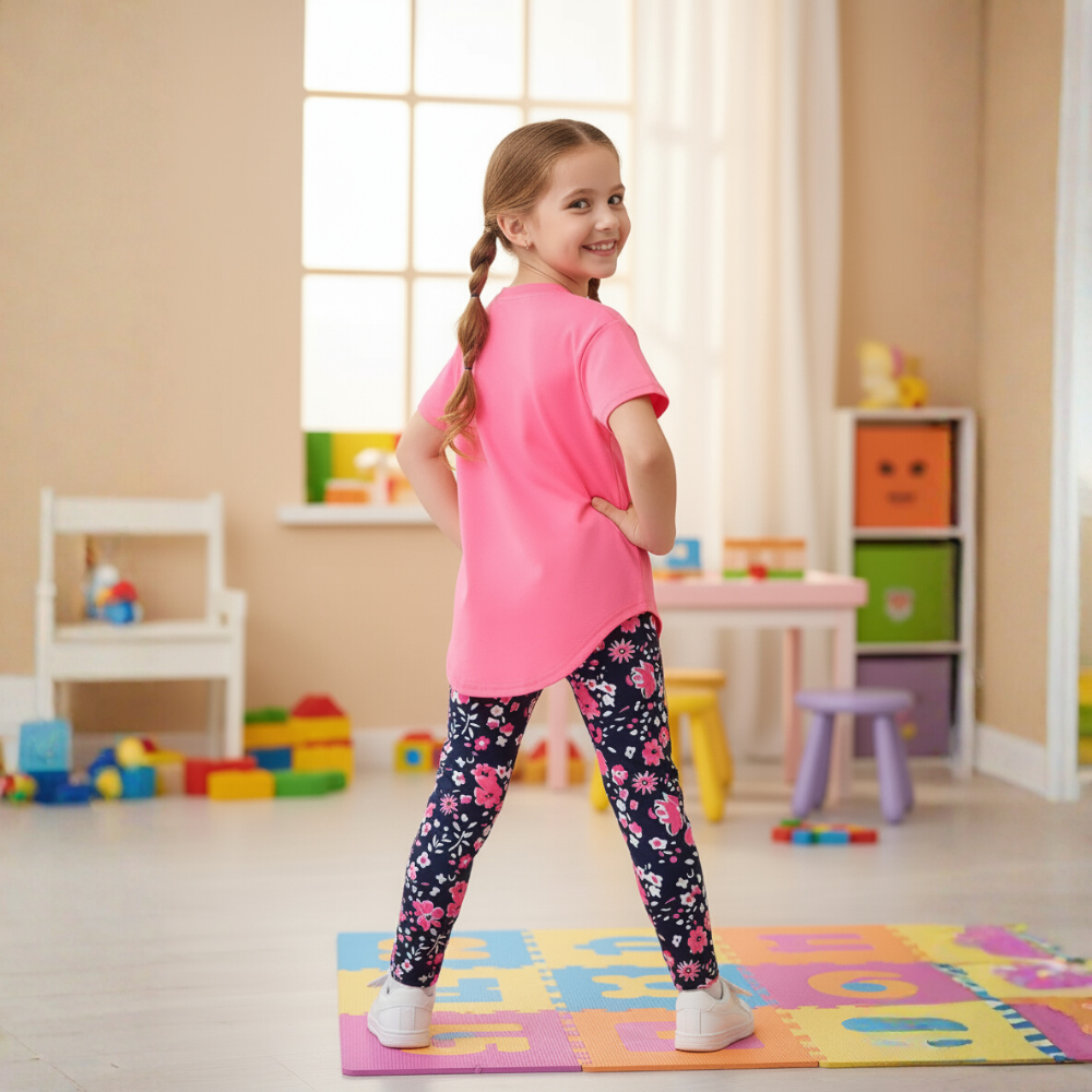 Girls Slogan T Shirt And Floral Bottoms Set For Summer