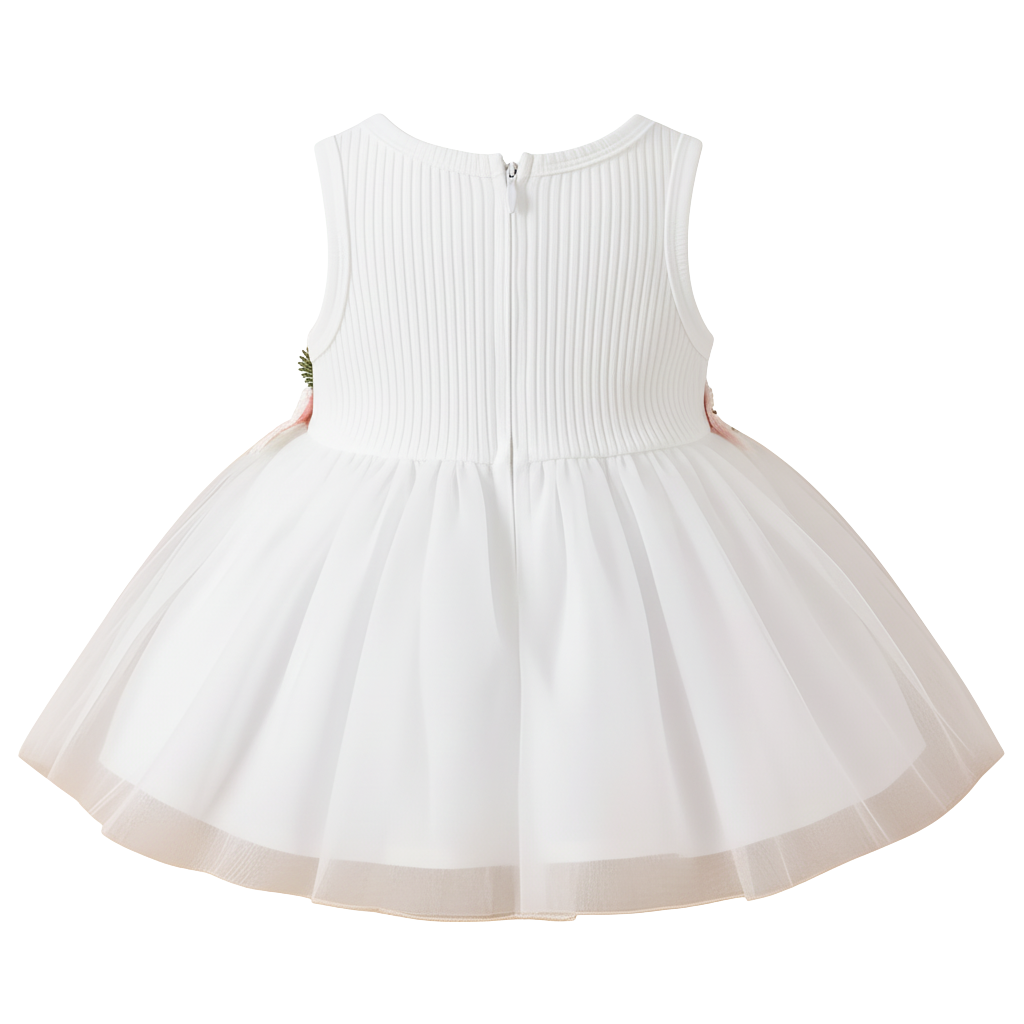 Summer Style Girl Round Neck Floral Waist Decor Vest Casual Dress