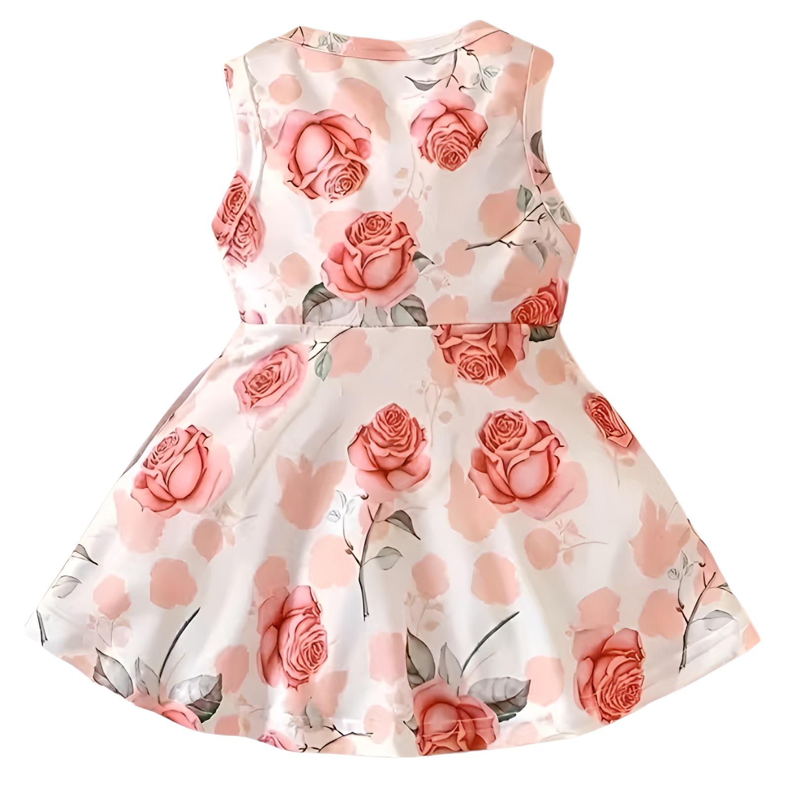Rose and Leaf Print Sleeveless Dress for Girls