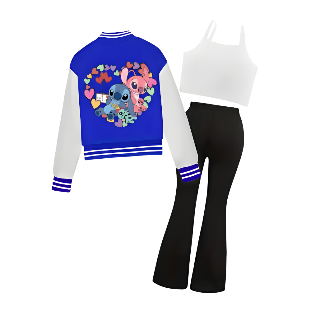 Cartoon Creatures Print Jacket and Pants Set