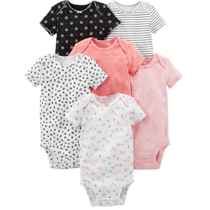 Baby Girls 6 Pack Assorted Pattern Sleeveless Bodysuits