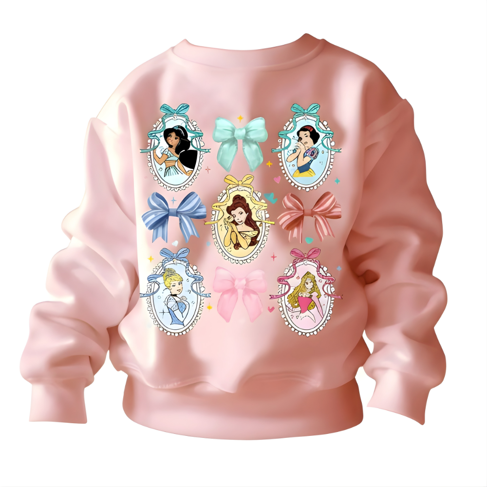 Princess Cartoon Print Warm Kids Winter Sweatshirt For Girls