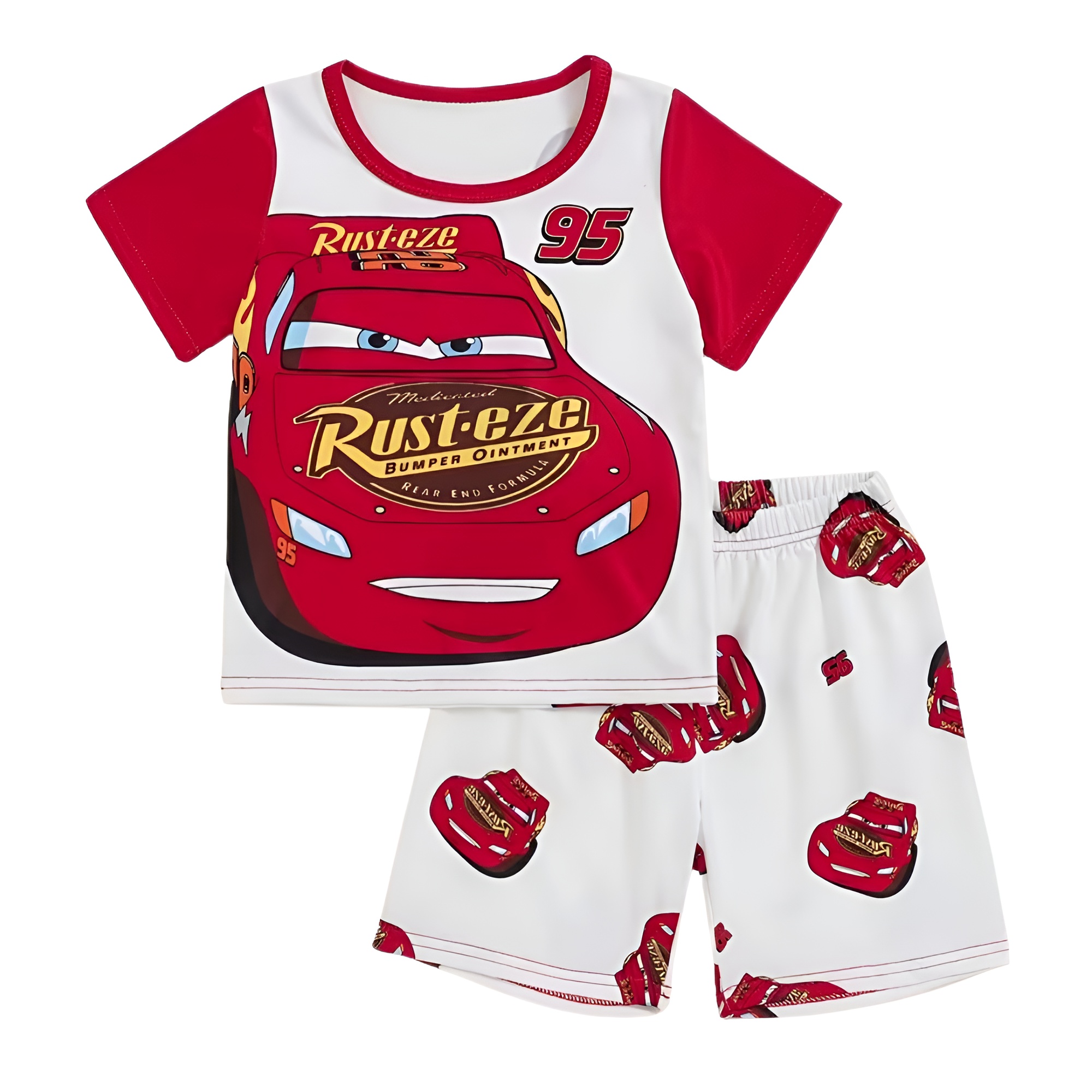 Cartoon Racing Print Kids Pajama Set
