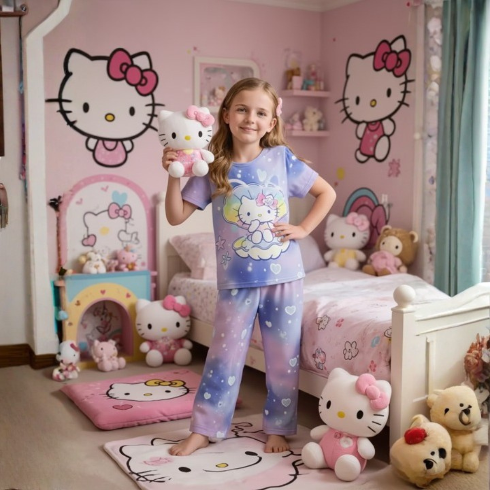 Retardant Night Light Cartoon Print Pajama Set For Girls