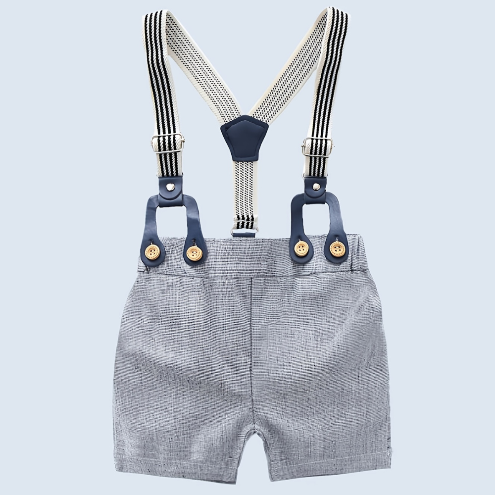 Formal Style Shirt With Bow Tie And Suspenders Shorts Set