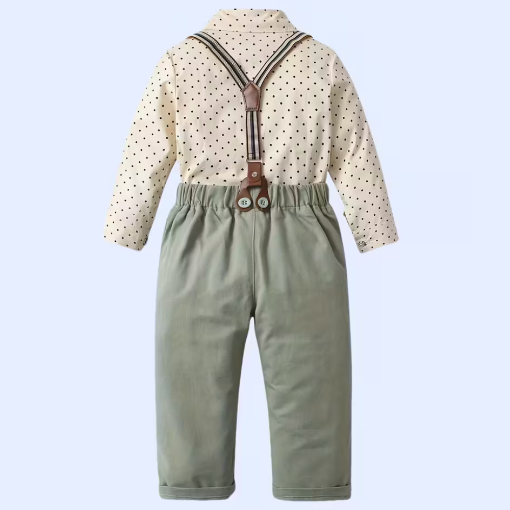 Gentleman Outfit Set With Long Sleeve Shirt With Bow Tie And Suspenders