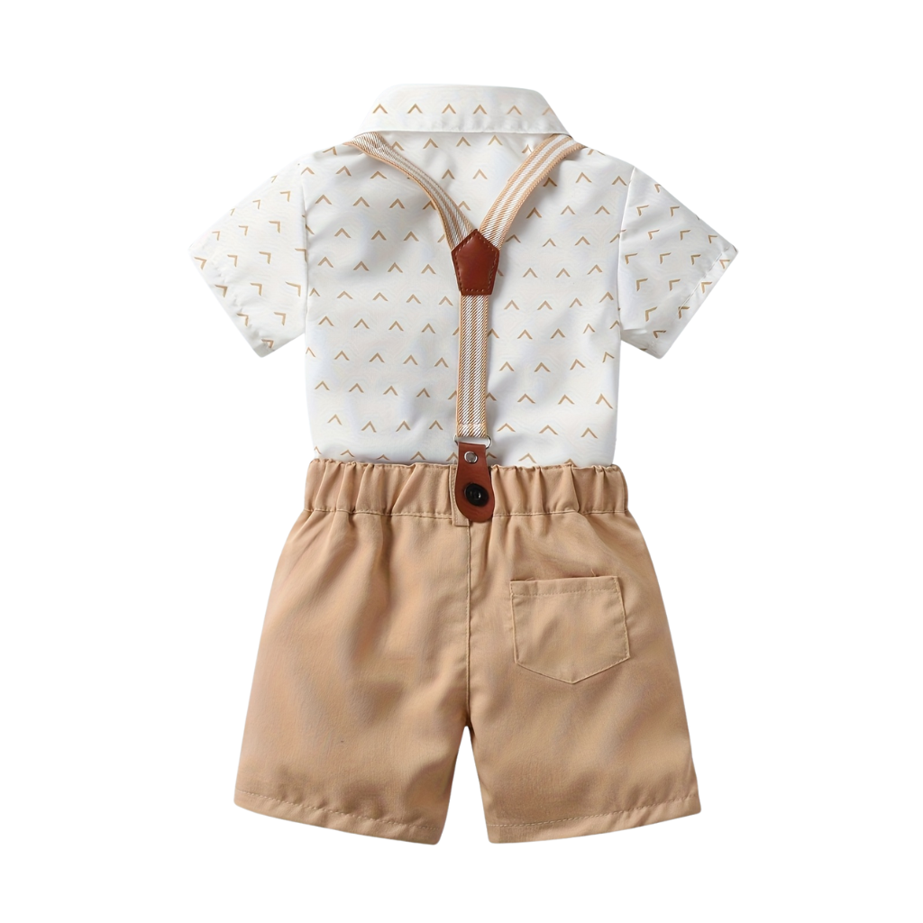 2 Piece Short Sleeved Collared Shirt With Bow Tie Set