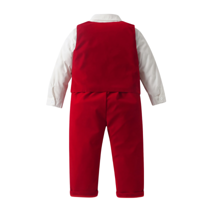 Gentleman Four Piece Suit Set With Shirt Vest Pants And Hat For Boy