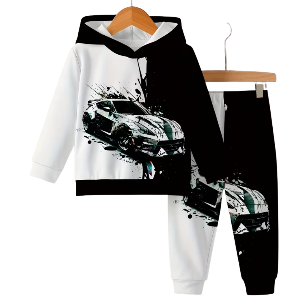 Car Themed Hoodie And Pants Set For Boys