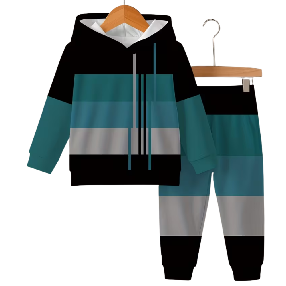 Striped Long Sleeve Pullover With Drawstring Hood And Pants Set