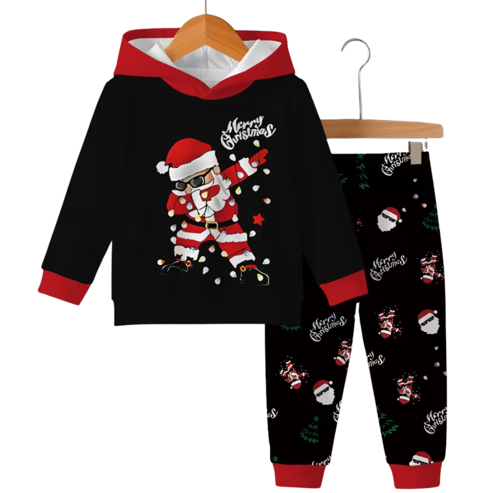 Santa Print Kids Hoodie Pants Set