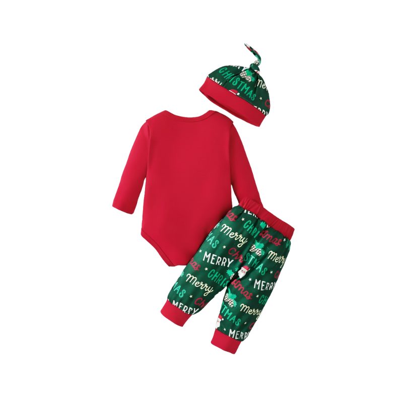 3 Piece Set Of Christmas Letter Santa Claus Printed Jacket With Pants And Hat