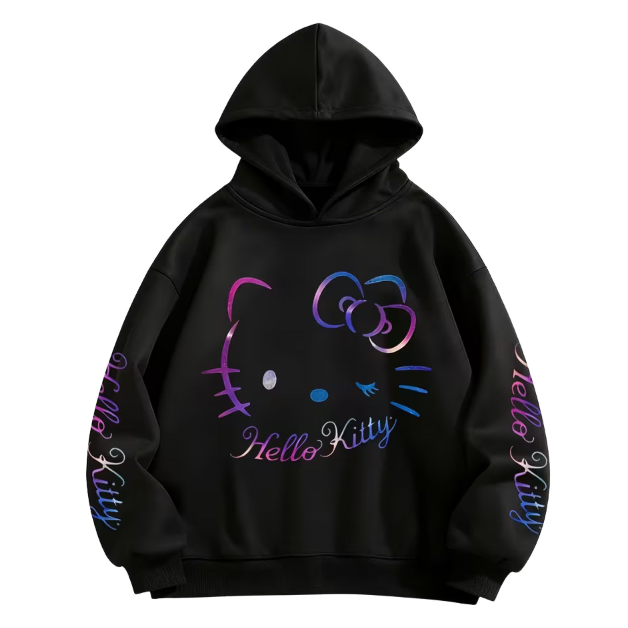 Girls Casual Preppy Hooded Sweatshirt with Hello Kitty Print Design