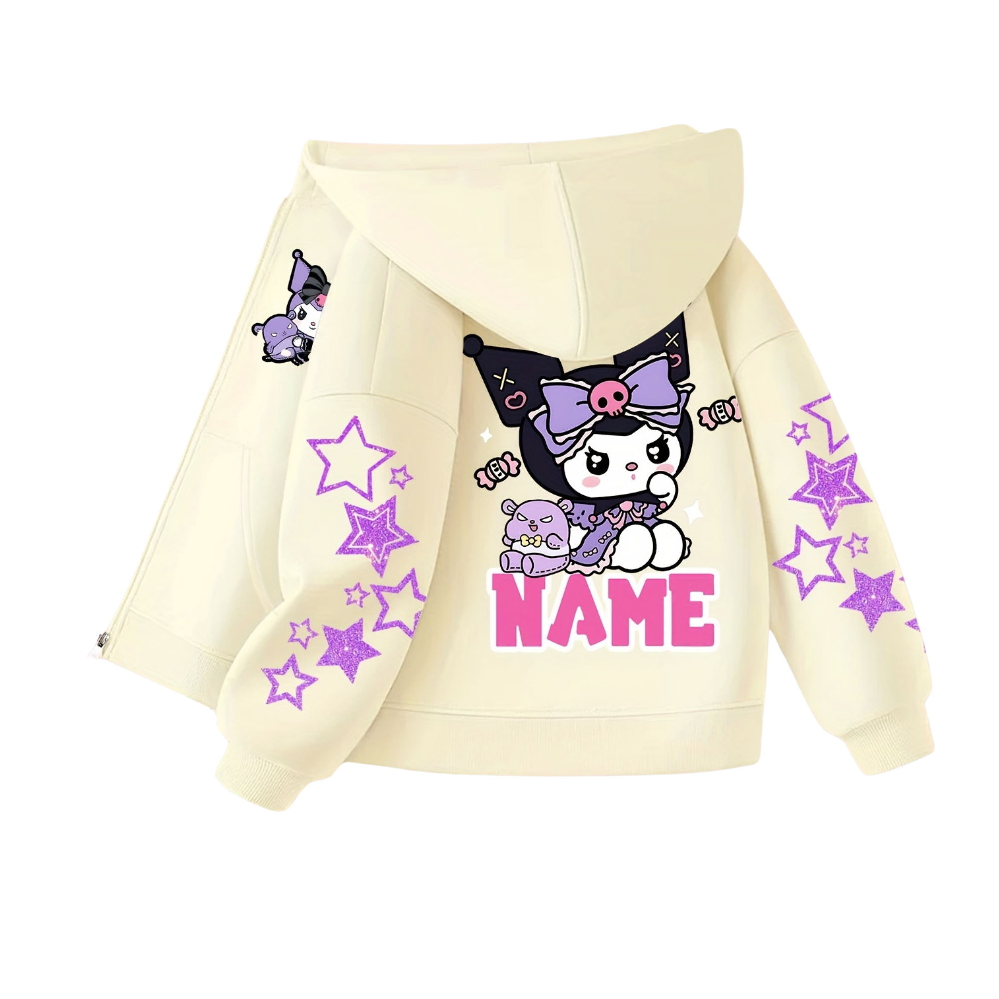 Customizable Cardigan Hoodie Featuring Adorable Double-Sided Fun Prints of Kuromi