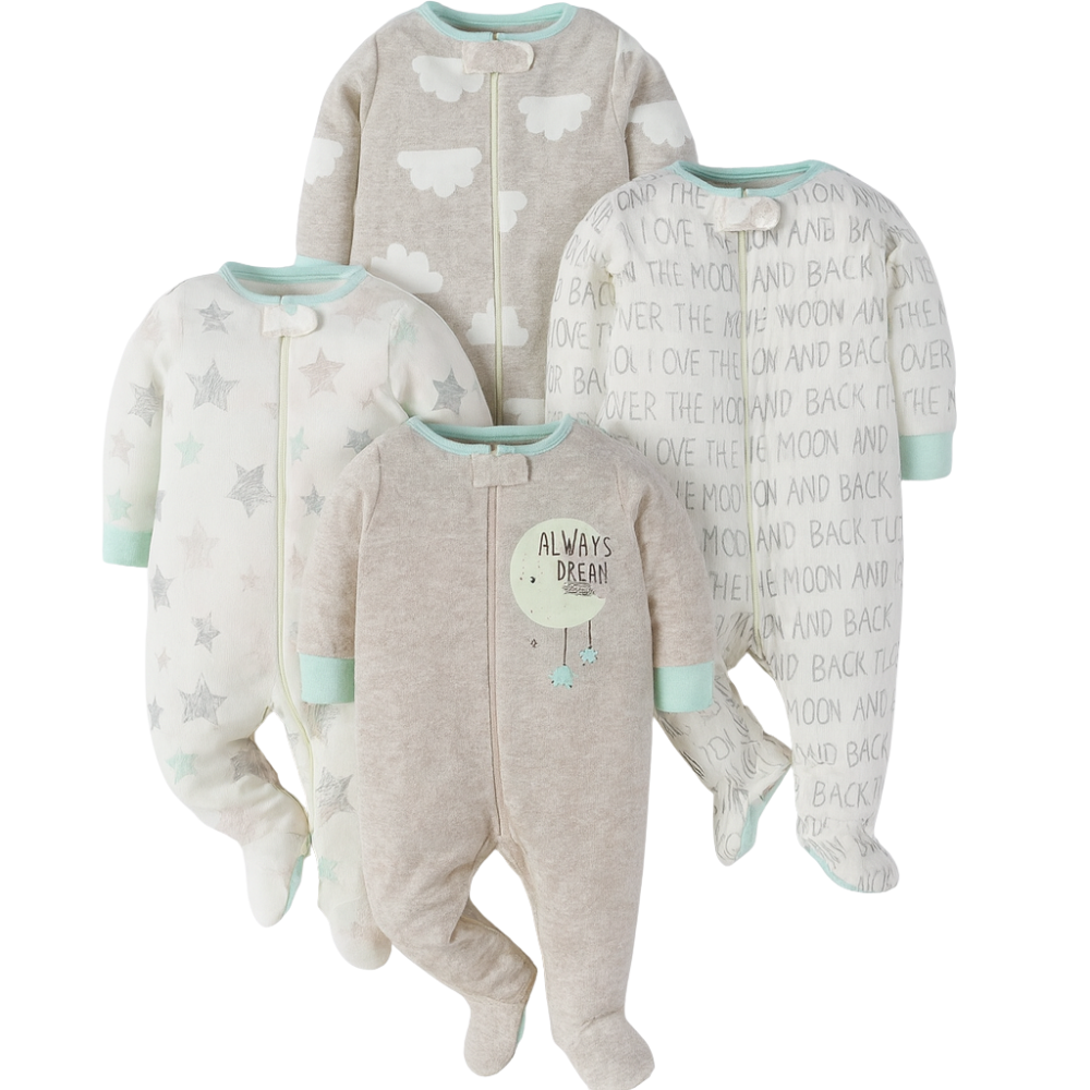 Four Pack Baby Boys Sleep And Play Footies