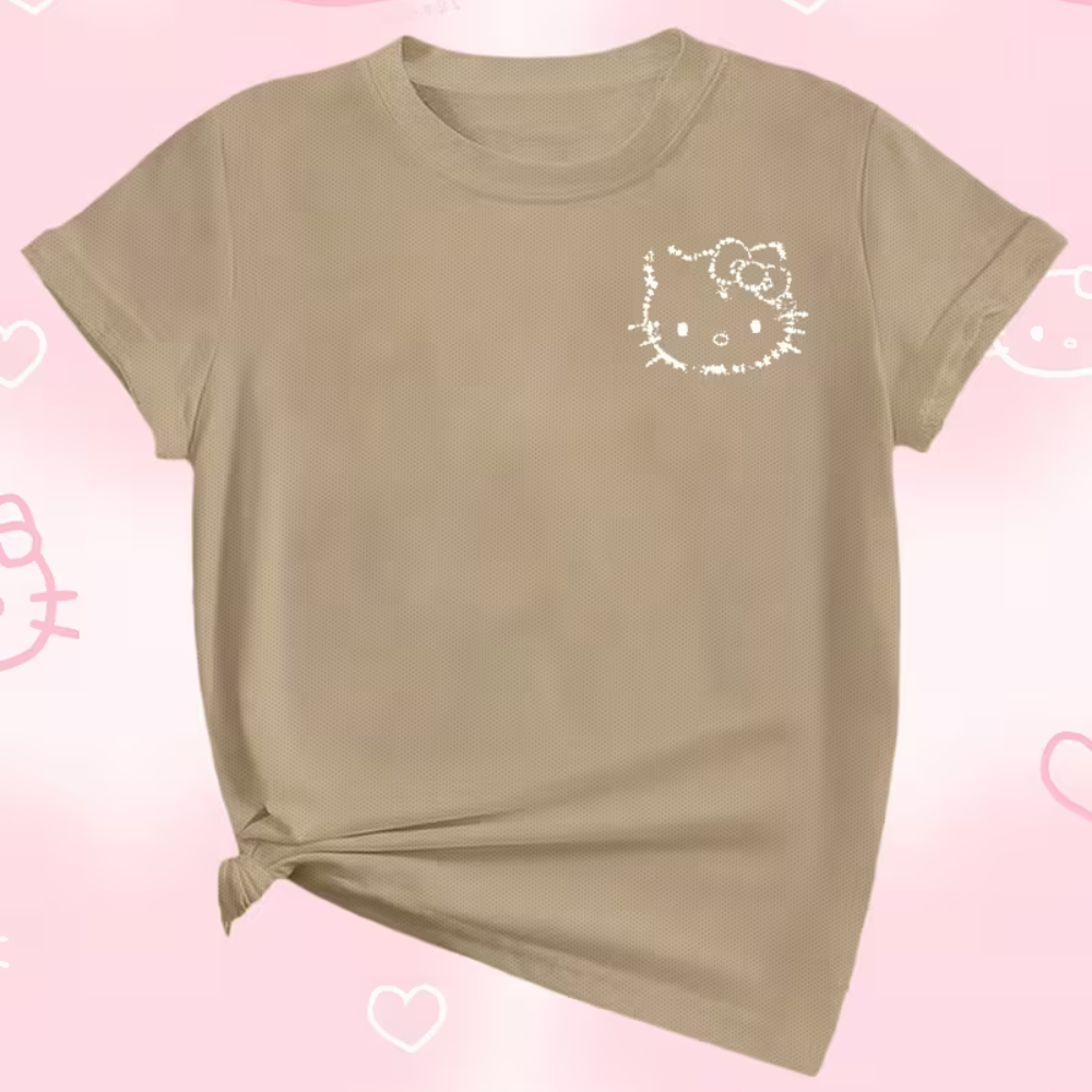 Kitty Double Sided Fun Print In Short Sleeved T-Shirt