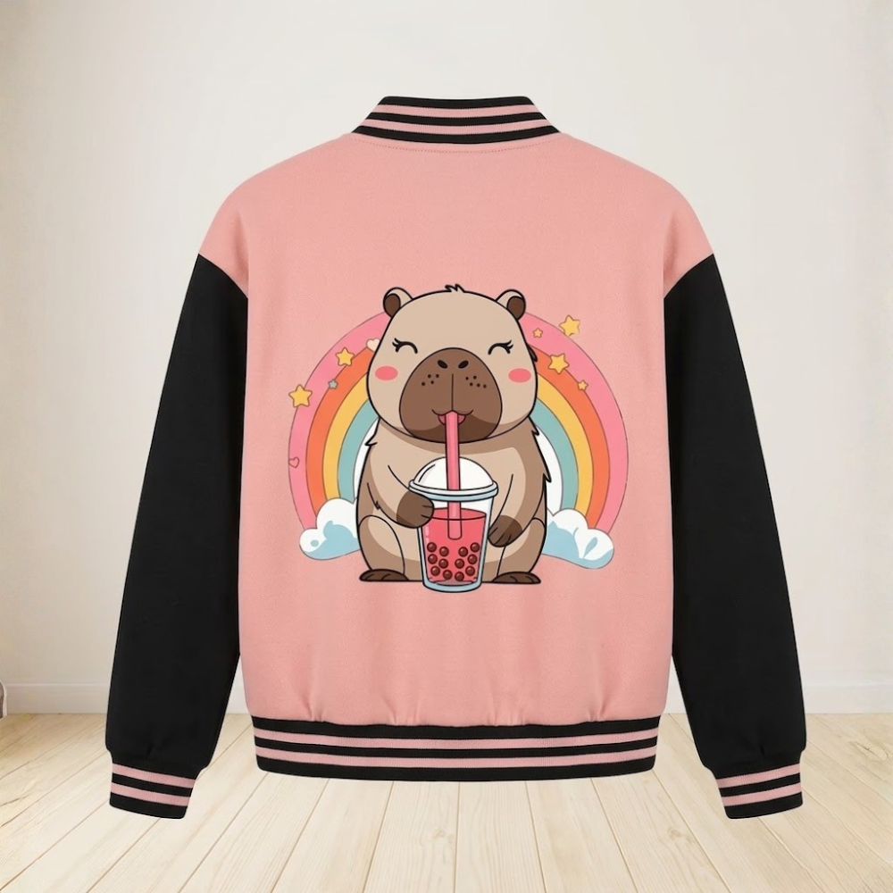 Capybara Girl Baseball Jacket - Casual and Stylish Jacket, Autumn/Winter Style