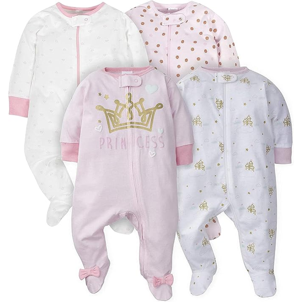 Baby Girls Four Pack Sleep and Play Footie
