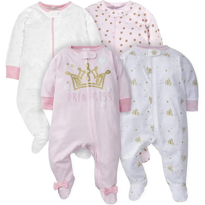 Baby Girls Four Pack Sleep and Play Footie