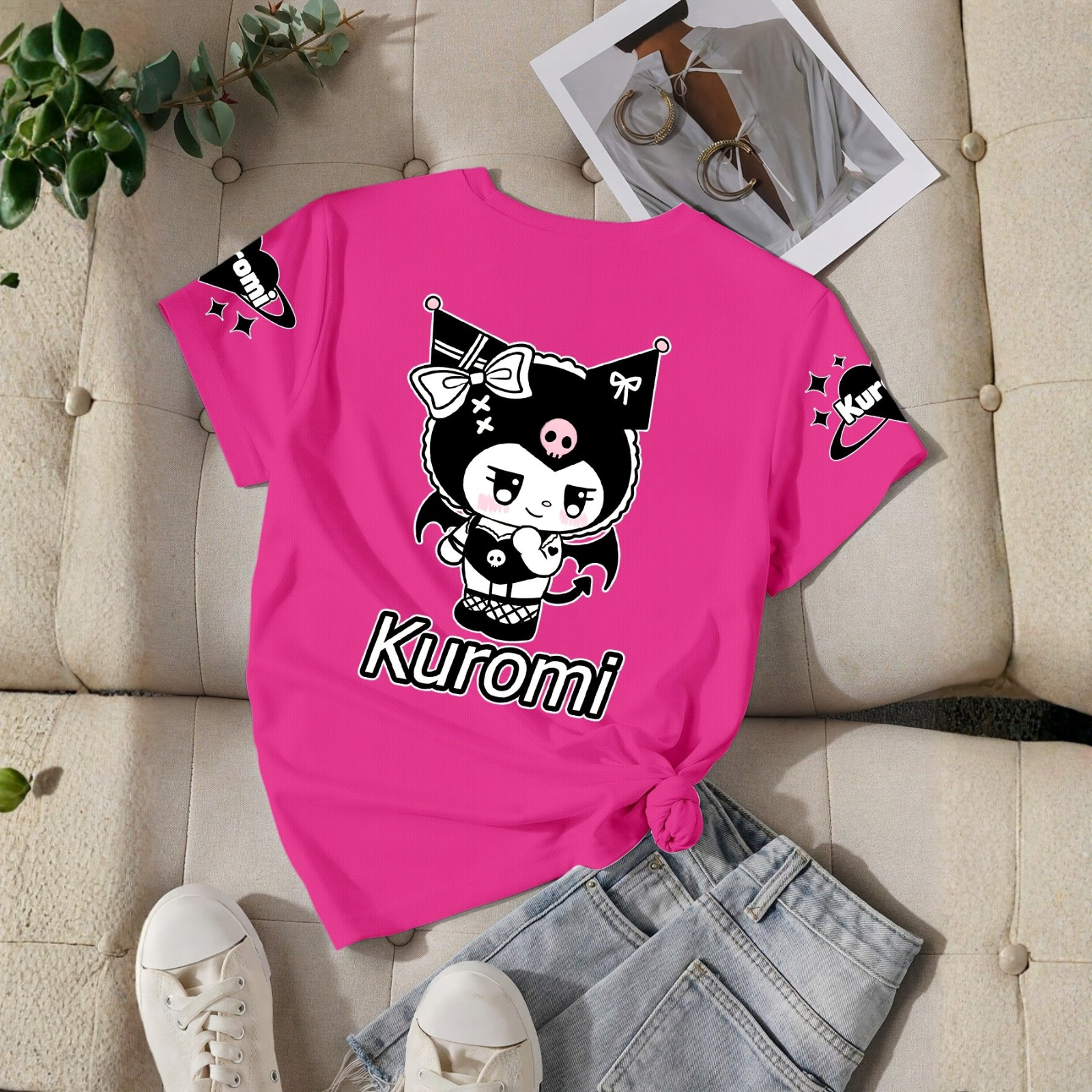 Kuromi Cartoon Printed Short Sleeves T Shirt For Girls