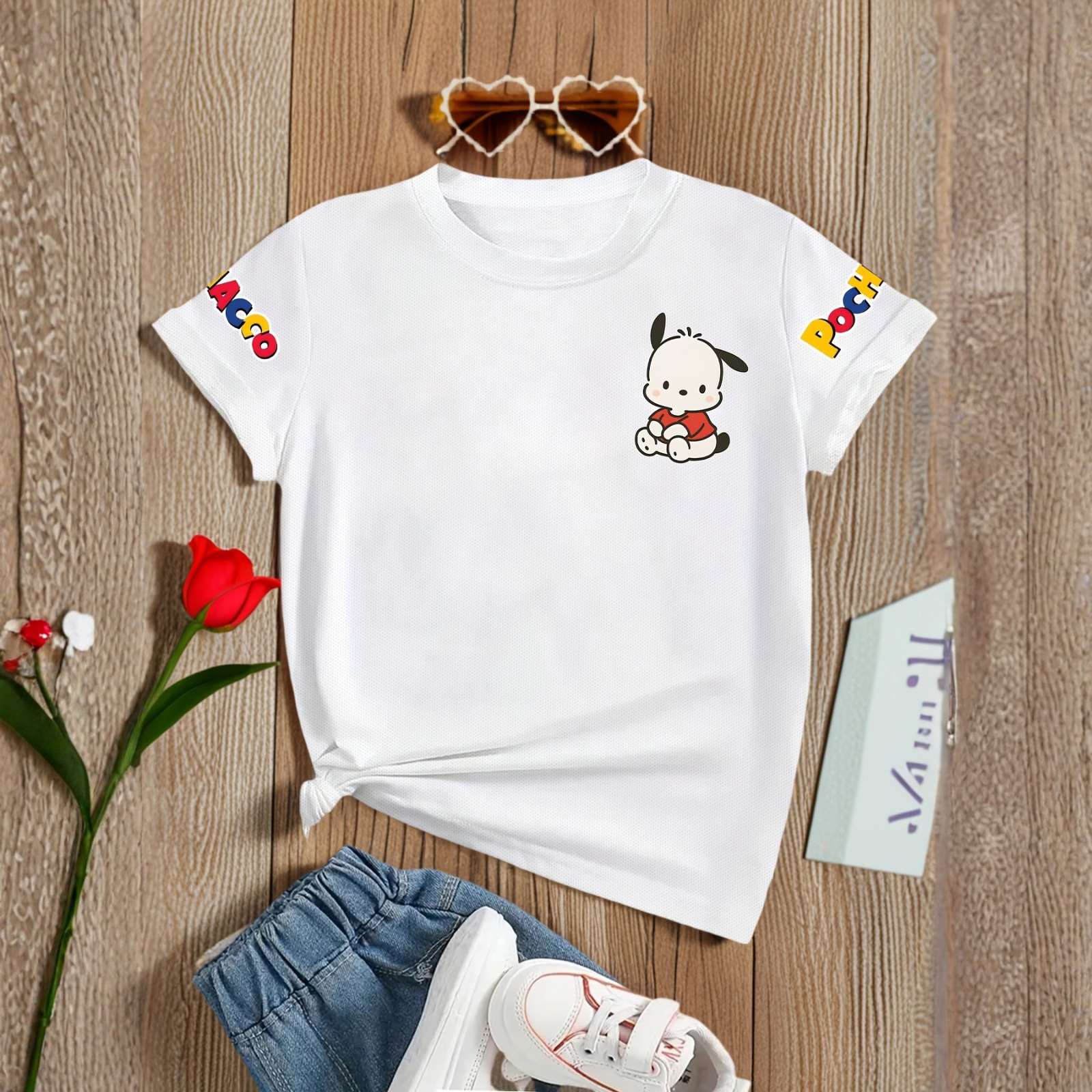 Pochacco Cartoon Printed Short Sleeves T Shirt For Girls