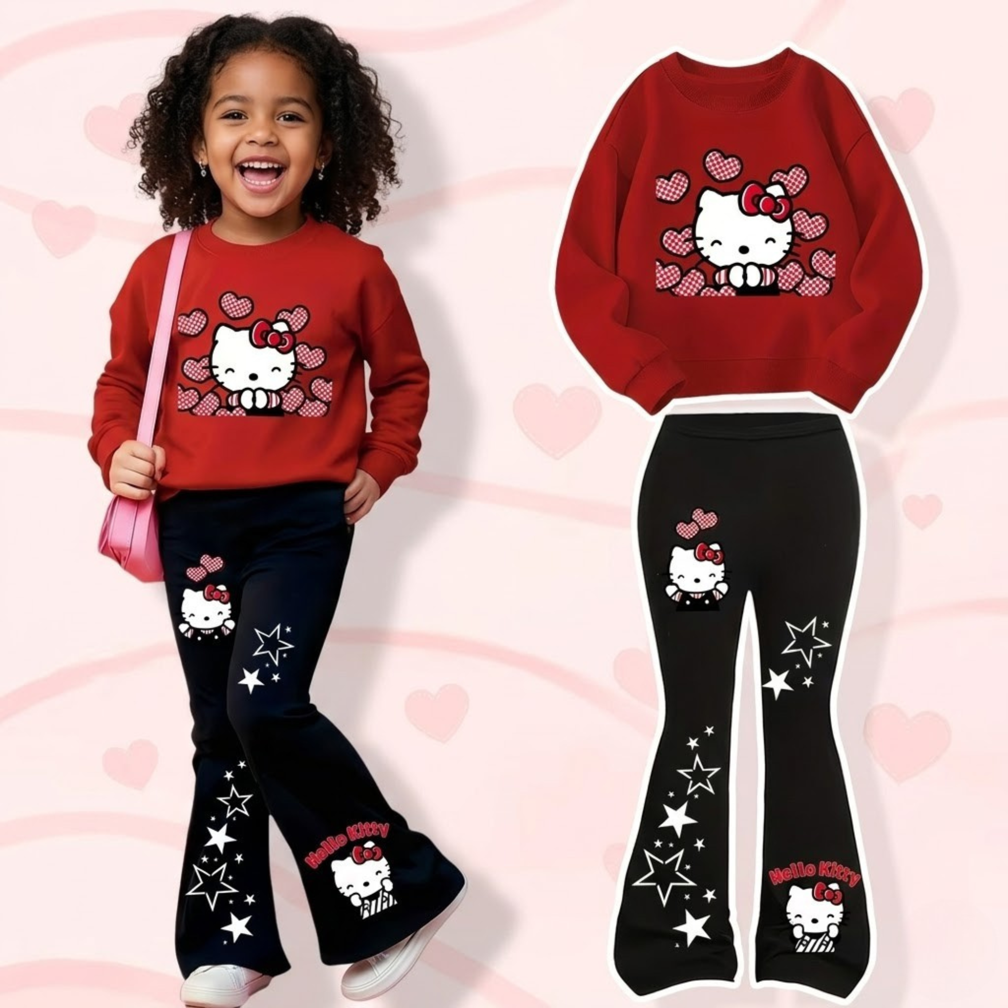 Hello Kitty Printed Sweatshirt And Flared Pants Set For Girls  