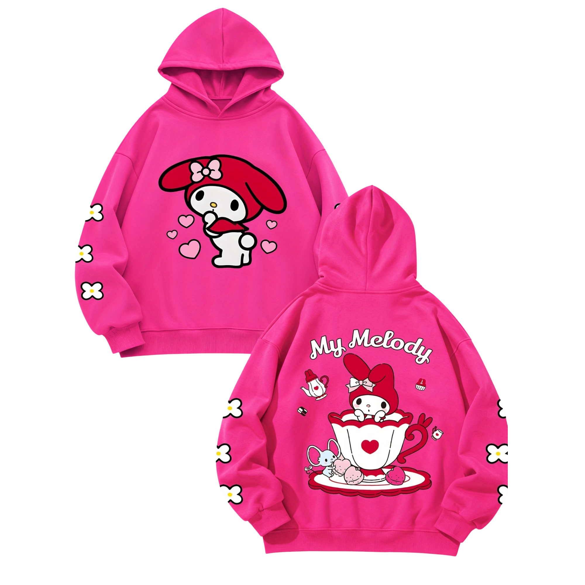 My Melody Cartoon Print Hooded Sweatshirt For Girls