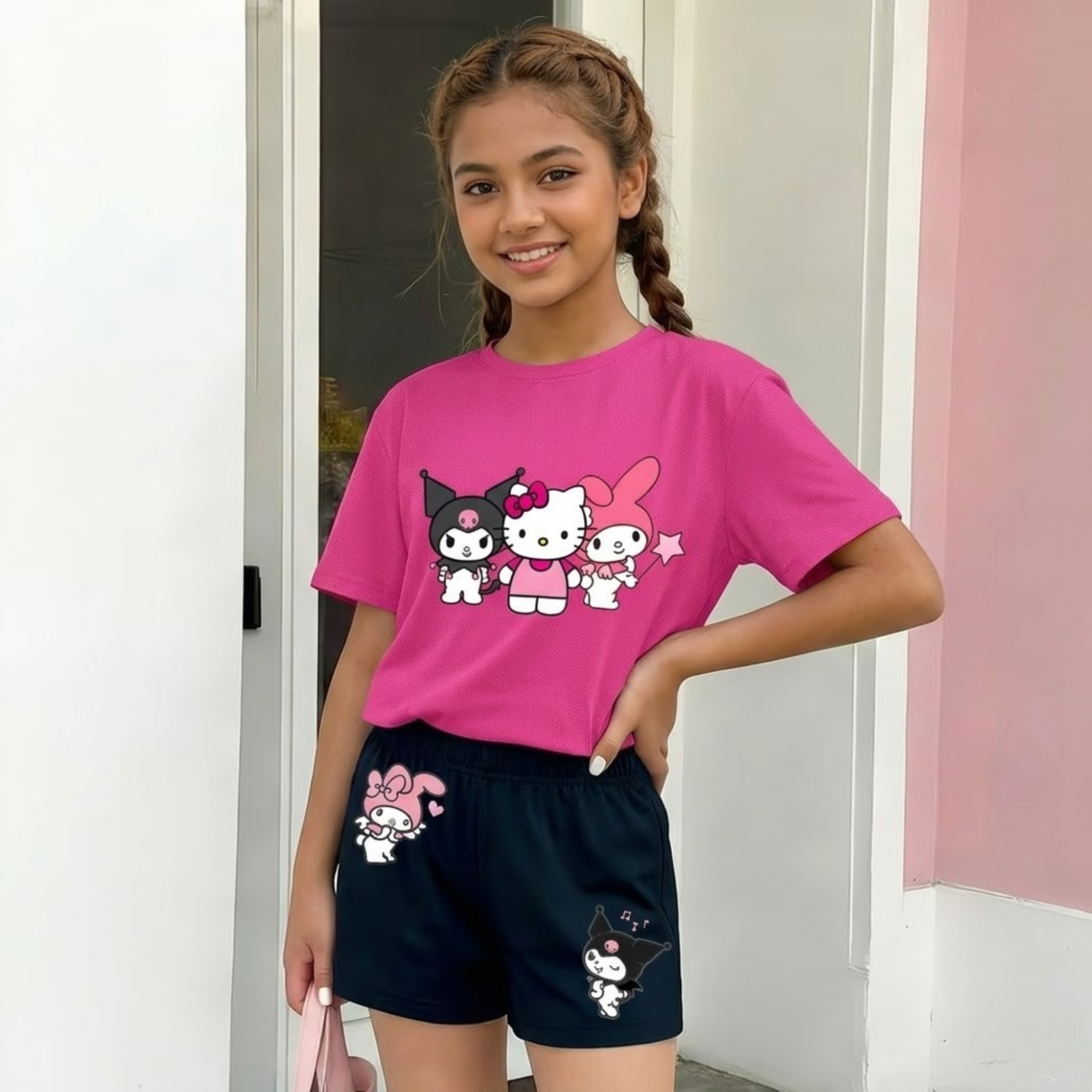 Cartoon Design Printed 2 Piece Summer Set For Girls 