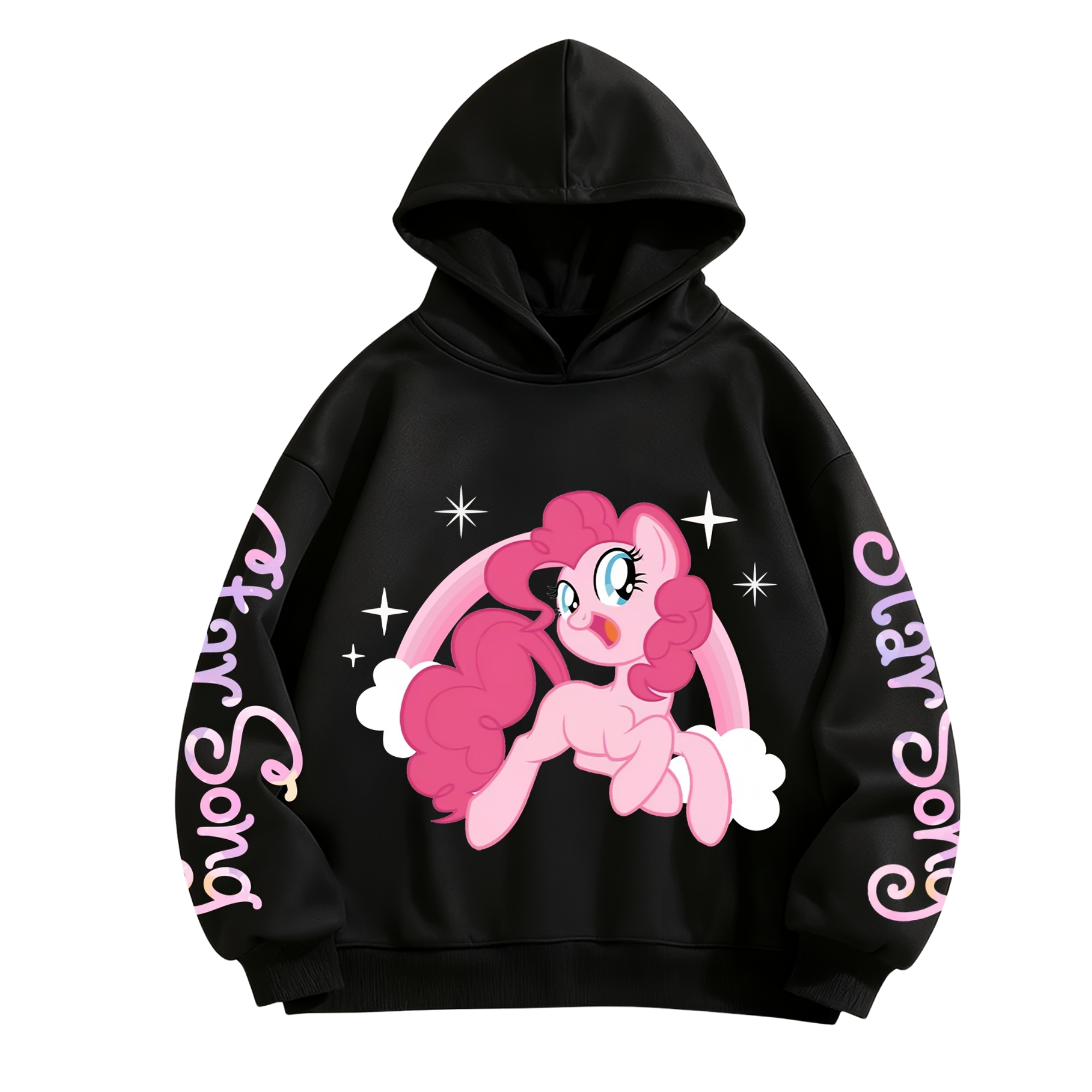 Pinkie Pie Cartoon Graphic Print Hooded Sweatshirt For Kids Winter Wear