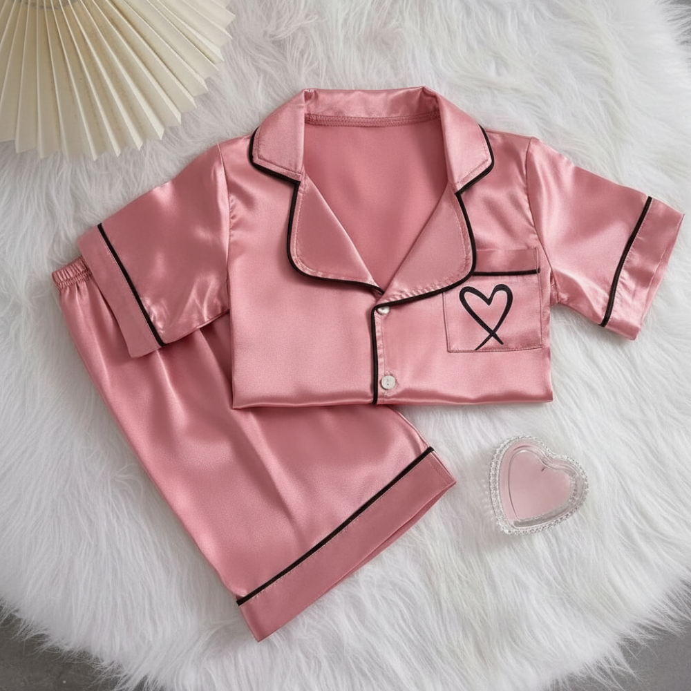 2 Piece Minimal Print Sleepwear Short Sleeve Shirt And Shorts Pajama Set For Kids