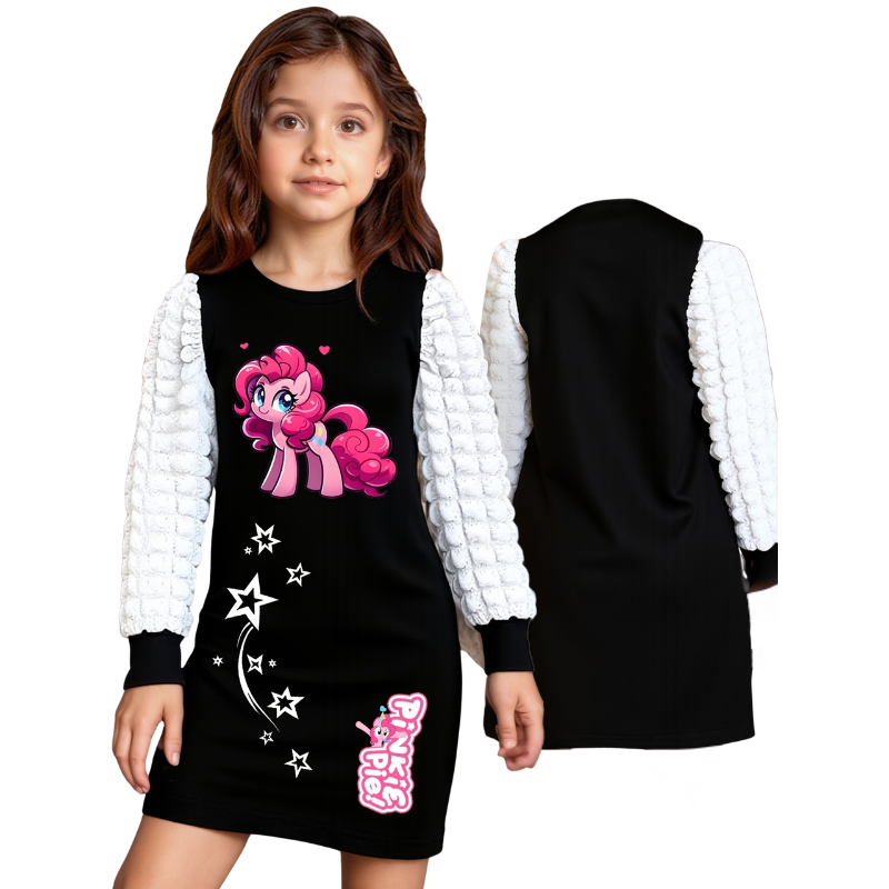 Pinkie Pie Themed Bubble Sleeve Dress For Girls