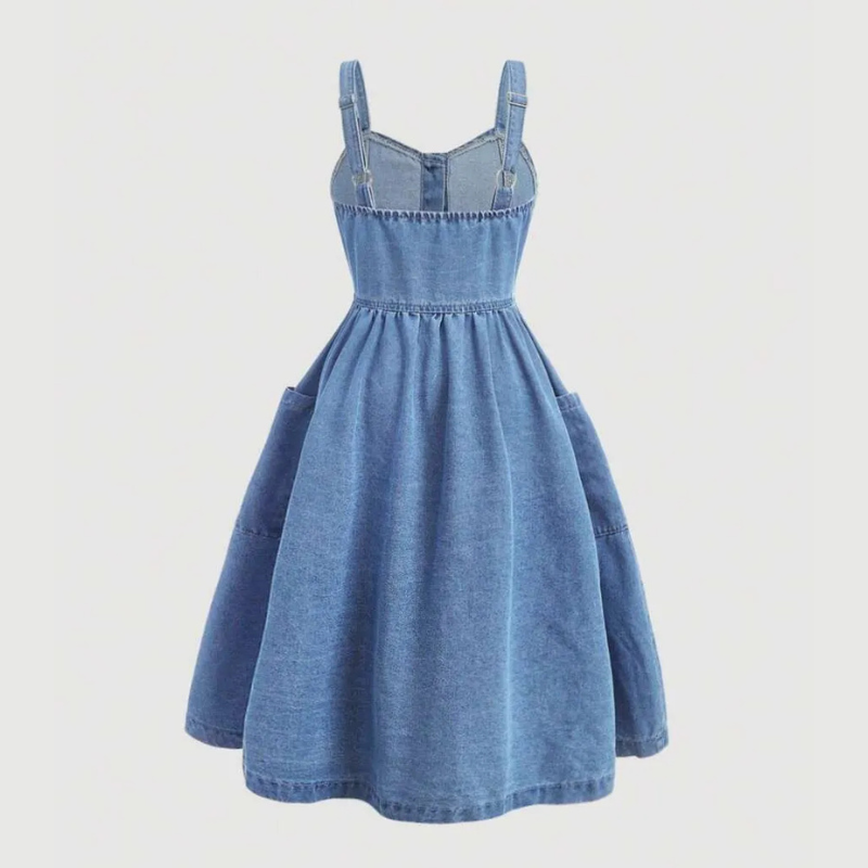 Tween Girls Medium Wash Denim Button Front Midi Dress