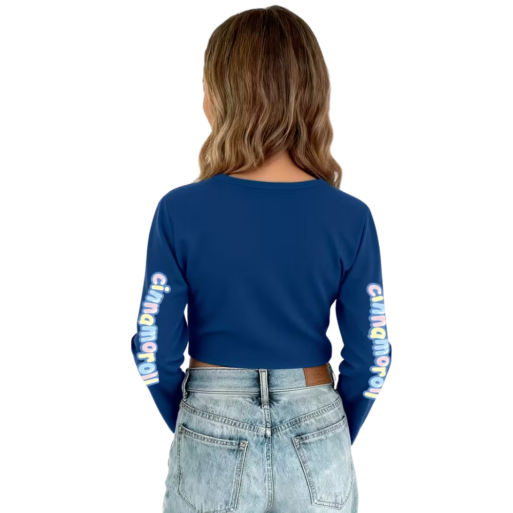 Cinnamoroll Cartoon Print Long Sleeve Casual Crop T Shirt For Girls