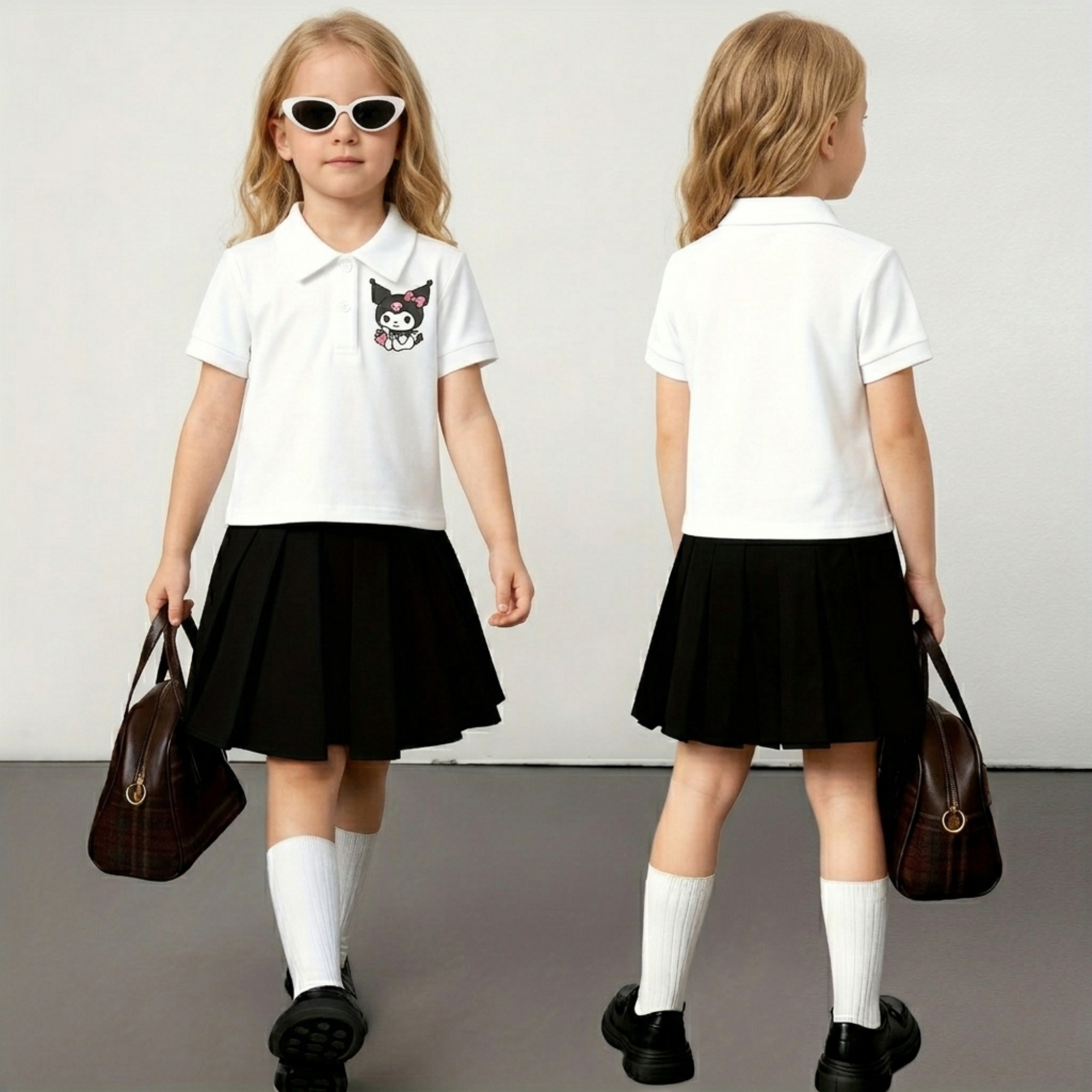 Kuromi Cartoon Graphic Print Summer Loose Fit Polo T Shirt For Girls