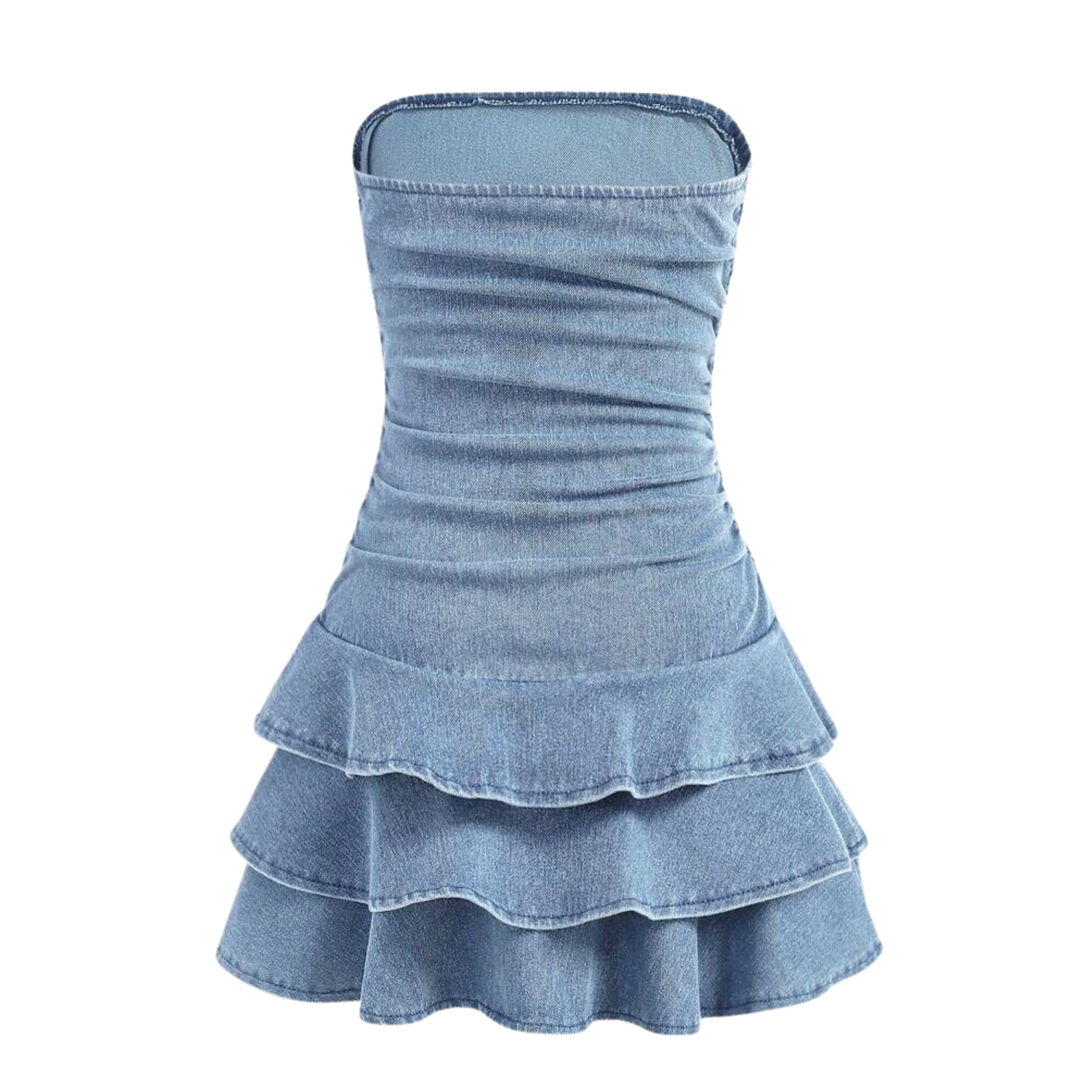 Layered Denim Dress With Ruffle Bow Detail And A Line Style Outfit For Girls