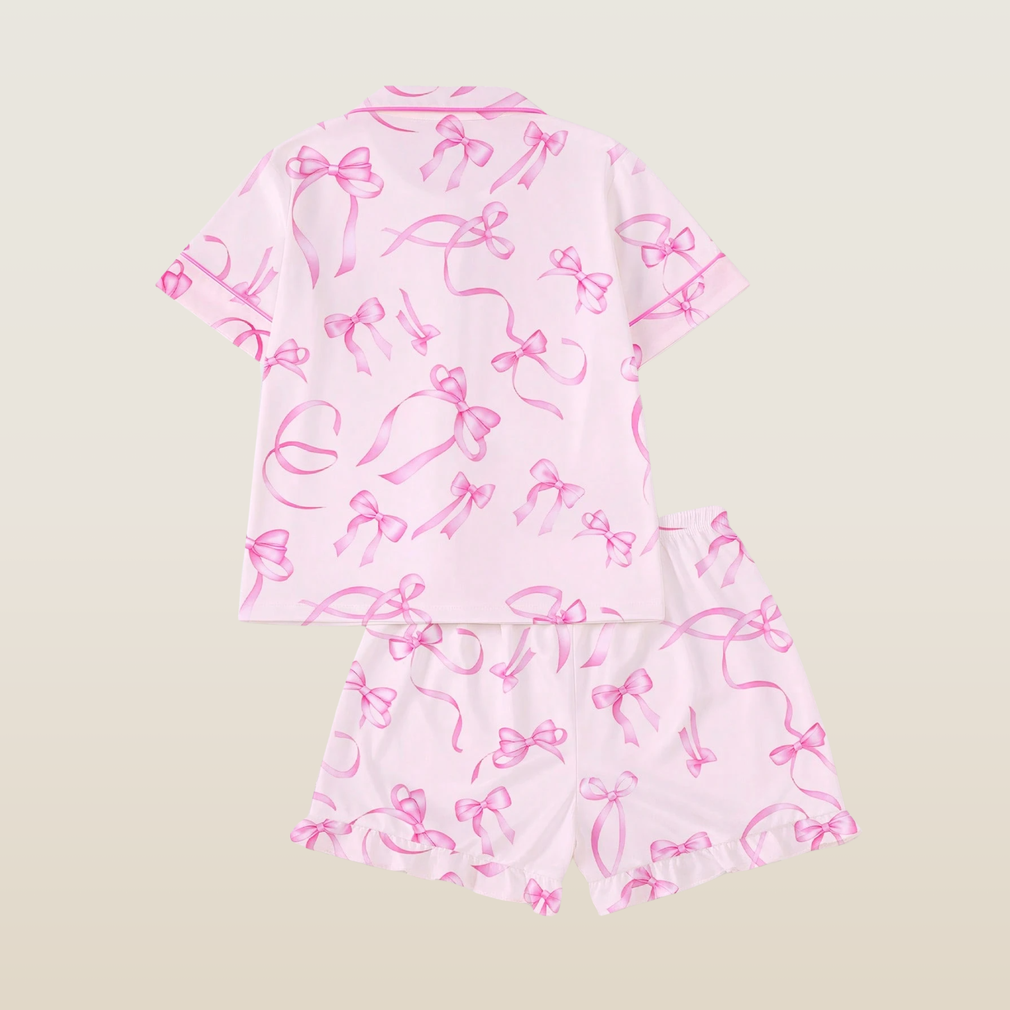 2 Piece Ribbon Print Short Sleeve Shirt And Shorts Sleepwear Pajama Set For Kids