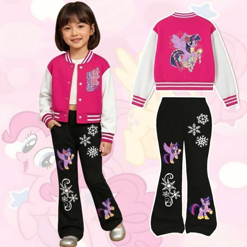 Twilight Sparkle Cartoon Print Jacket And Flared Pants Set For Girls
