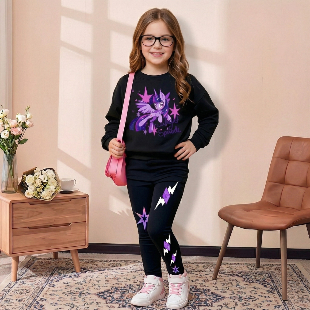 Twilight Sparkle Graphic Themed Sweatshirt And Flared Pants Set For Girls