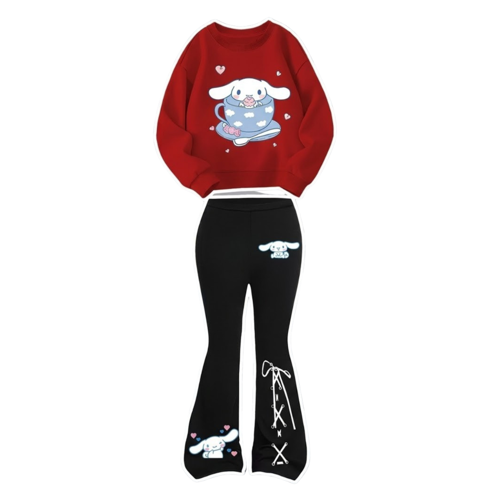 Cinnamoroll Design Printed Sweatshirt And Flared Pants Set For Girls 
