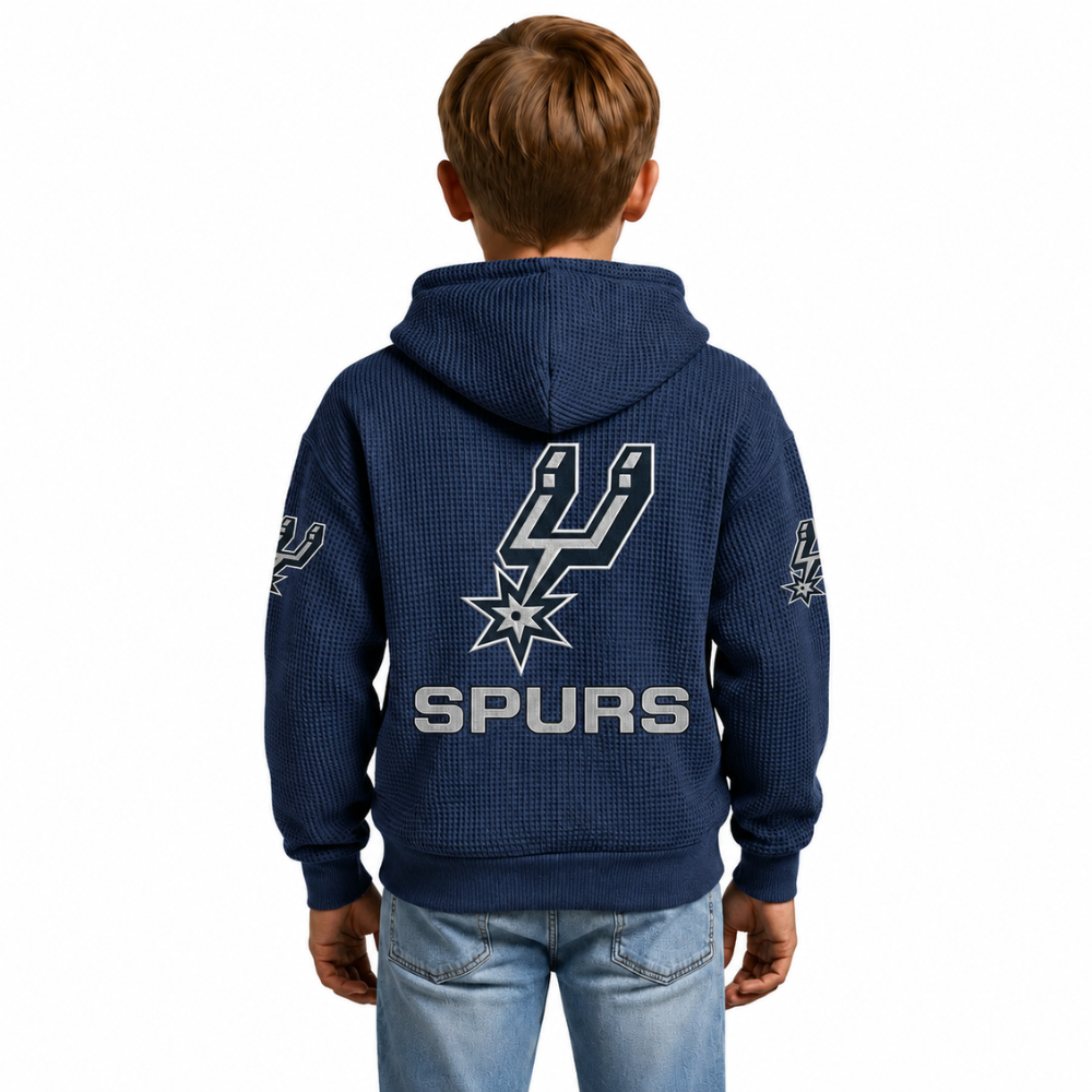 San Antonio Spurs EST 1967 Printed Waffle Quarter Zip Basketball Fan Hoodie For Kids