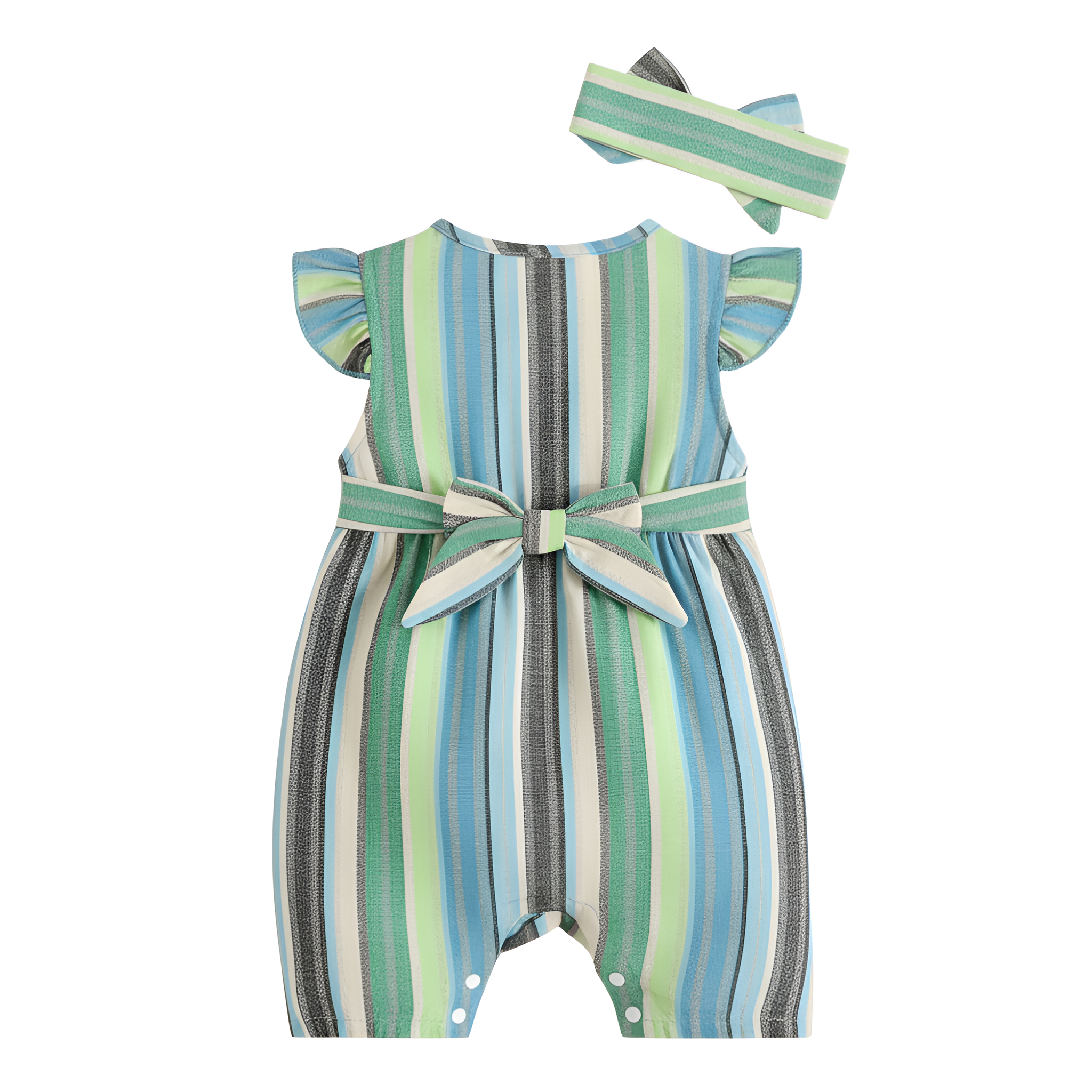 Striped Romper With Bow Detail And Ruffled Hem For Baby Girl