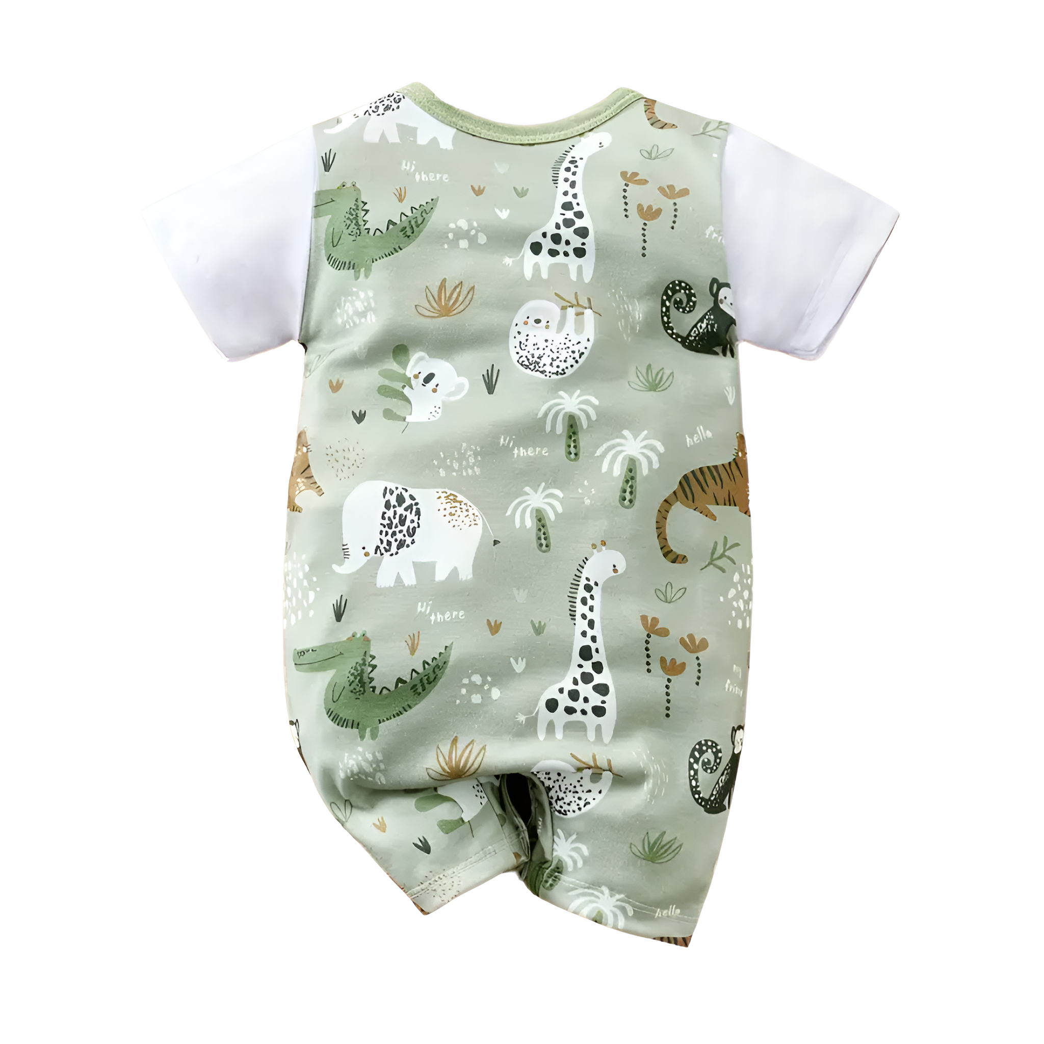Short Sleeve Romper For Babies With Cartoon Zoo Animal Theme