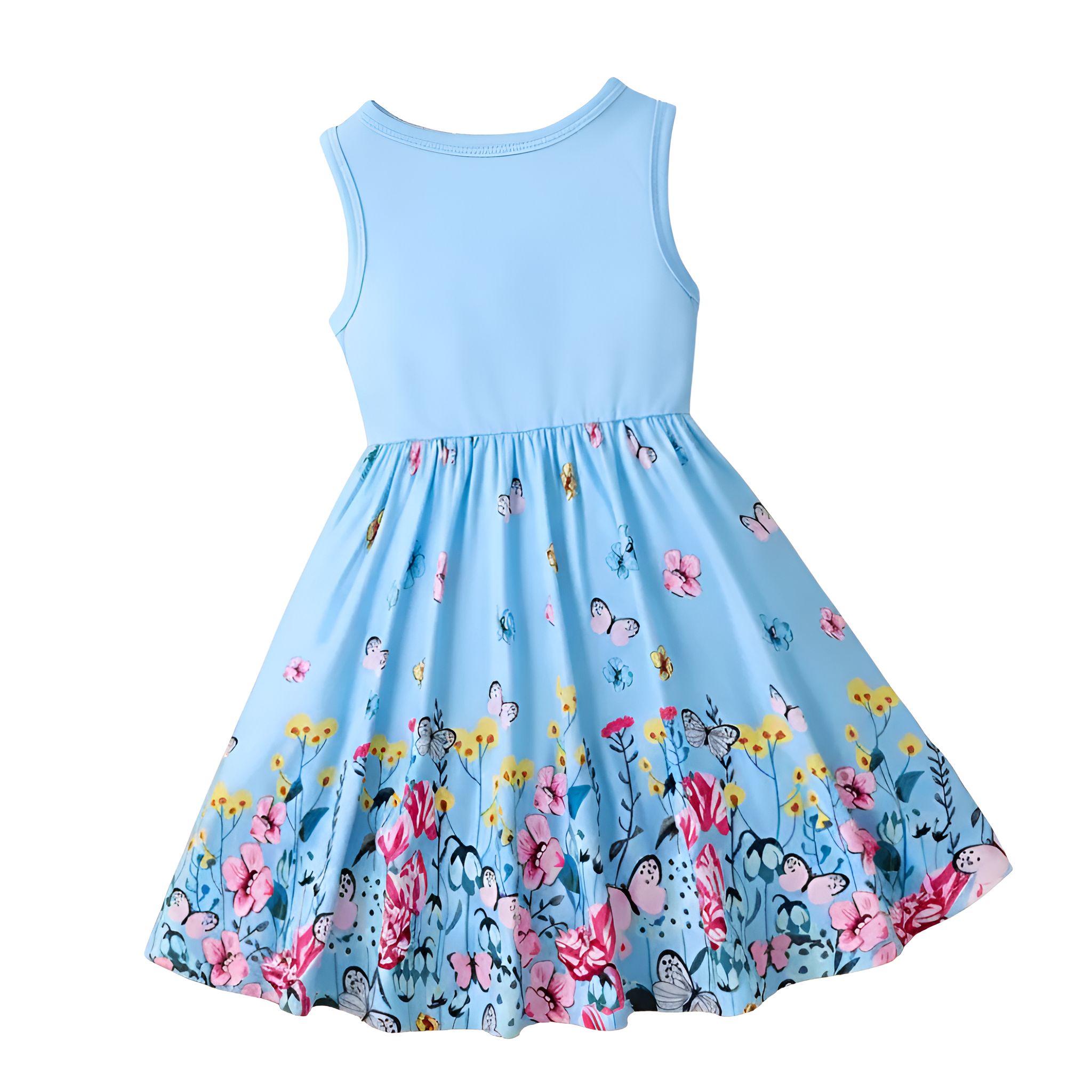 Girls Floral Butterfly Print Summer Sleeveless Midi Dress
